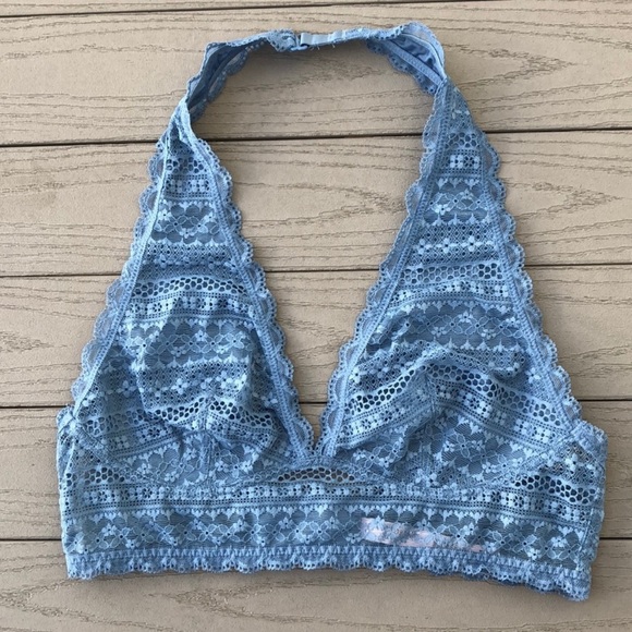 Victoria's Secret Other - Victoria’s Secret Dusty Blue Lace Halter Neck Bralette M